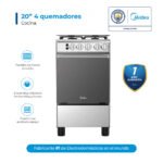 Cocina a gas 20" 4Q Pta Espejo Silver