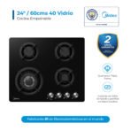 Cocina Empotrable 24"/60cms 40 Vidrio Temp Negro