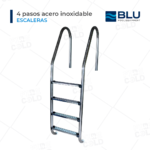 Escalera 4 pasos de acero inoxidable, AISI-304 incl. escudo y anclaje Marca BLU